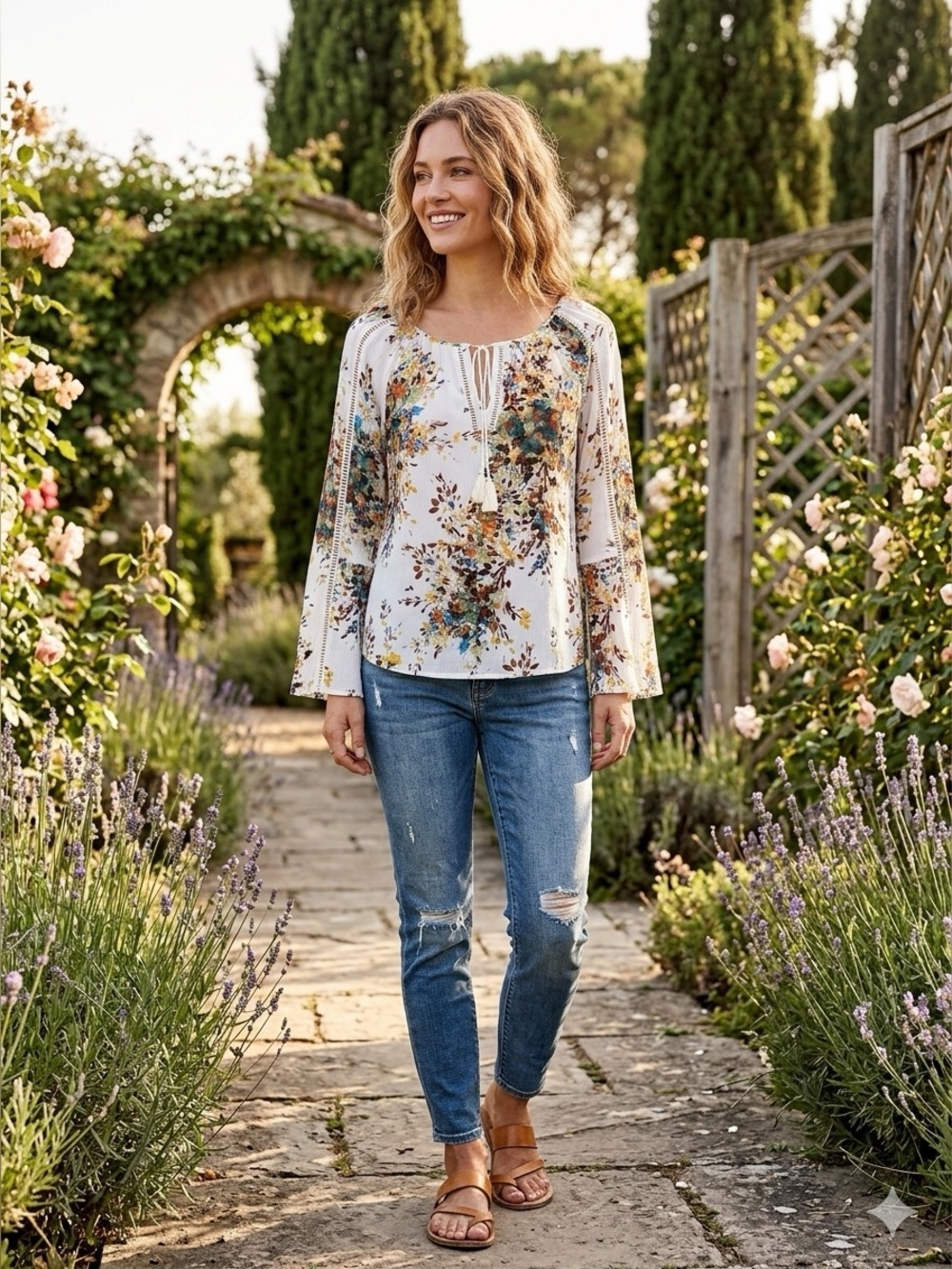 Lovestitch Boho Floral Long Sleeve Blouse